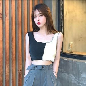 PATCHWORK STYLE CROPPED TANK TOP